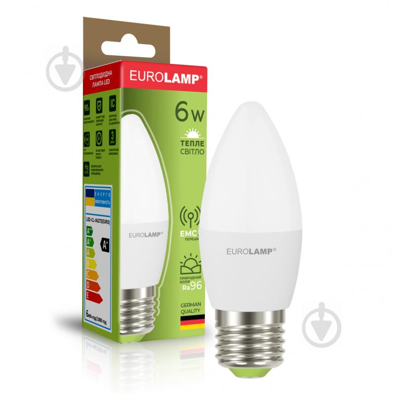 Лампа светодиодная Eurolamp LED EURO 6 Вт C37 матовая E27 175 В 3000 К LED-CL-06273(EURO) - фото 1