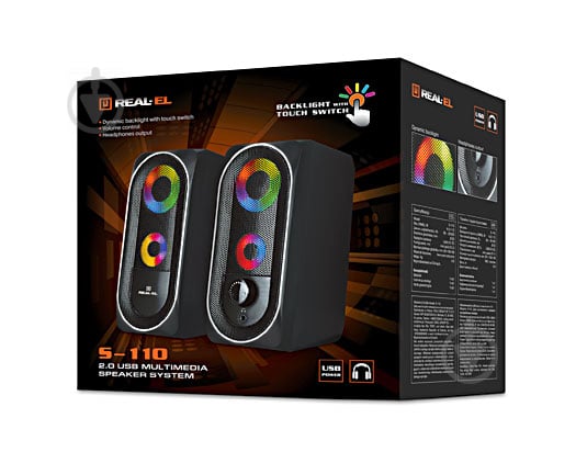 Акустична система Real-el S-110 2.0 black 2.0, USB - фото 2