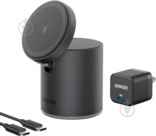 Бездротовий зарядний пристрій Anker PowerWave Mag-Go 2-in-1 Dock black - фото 1