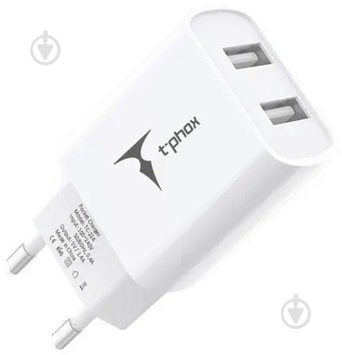 Сетевое зарядное устройство T-PHOX TCC-224 Pocket Dual USB + Lightning cable белый - фото 2