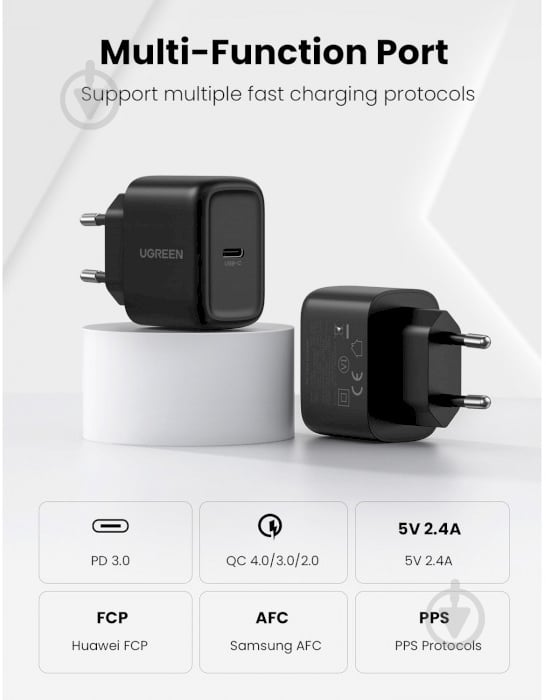 Сетевое зарядное устройство UGREEN CD250 25W Type-C PD Charger + C-C 2m Cable черный - фото 2
