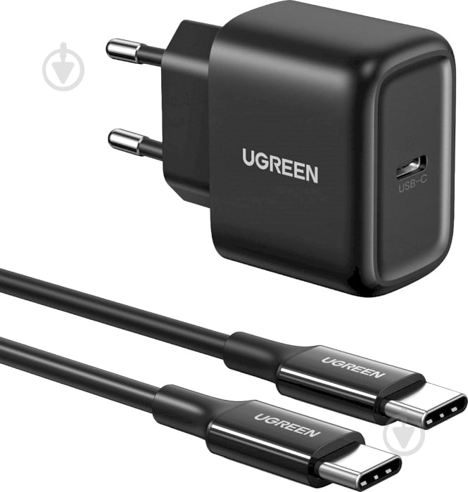Сетевое зарядное устройство UGREEN CD250 25W Type-C PD Charger + C-C 2m Cable черный - фото 1