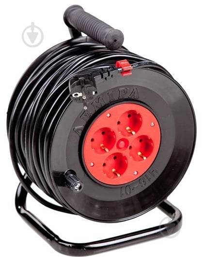 Удлинитель на катушке Леміра с заземлением 4 гн. черный с красным 50 м У16-01-01 3х1,5 - фото 1 Удлинитель на катушке Леміра с заземлением 4 гн. черный с красным 50 м У16-01-01 3х1,5 - фото 1