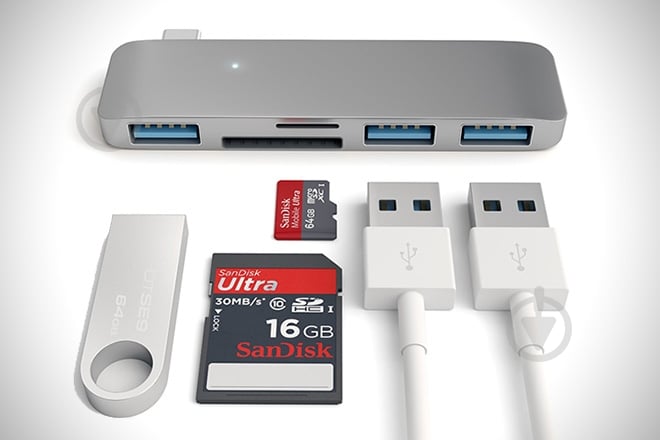 Адаптер Kit  Multiport USB-C to USB 3.0 SD/microSD silver - фото 3
