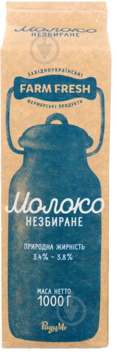 Молоко ТМ Farm Fresh 3.4-3.8% незбиране 1000 г - фото 1