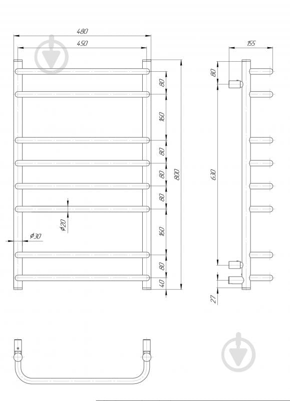 Рушникосушарка Elna Стандарт 8 (800х480х155) нержавійка з регулятором t - фото 2