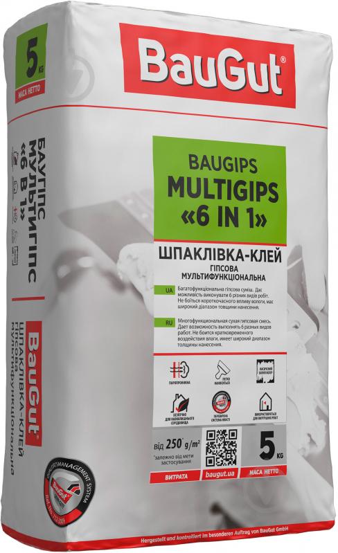 Шпаклівка BauGut BAUGIPS MULTIGIPS 6 в 1 5 кг - фото 1