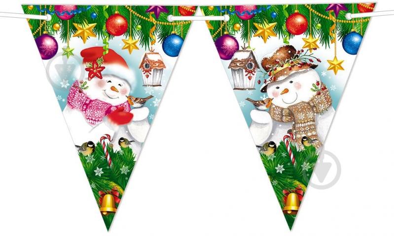 Святкова гірлянда Сніговики 12 прапорців з атласною стрічкою - фото 2 Святкова гірлянда Сніговики 12 прапорців з атласною стрічкою - фото 2