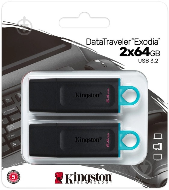 Флеш-память USB Kingston DataTraveler Exodia 64 ГБ USB 3.2 black/blue (DTX/64GB-2P) - фото 2