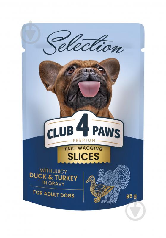 Корм для малых пород Club 4 Paws Selection Premium+ Кусочки утка и индейка в соусе 85 г - фото 1
