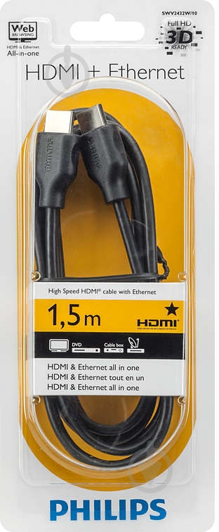 Кабель Philips HDMI – HDMI 1.5 м чорний (SWV2432W/10) - фото 2