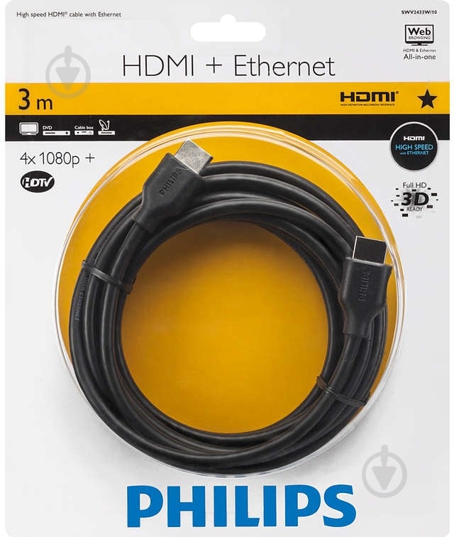 Кабель Philips HDMI – HDMI 3 м черный (SWV2433W/10) - фото 2 Кабель Philips HDMI – HDMI 3 м черный (SWV2433W/10) - фото 2
