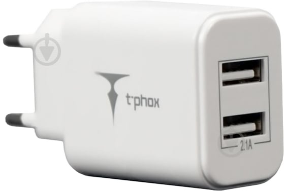 Сетевое зарядное устройство T-PHOX Pocket 2.1A Dual USB (White) - фото 1