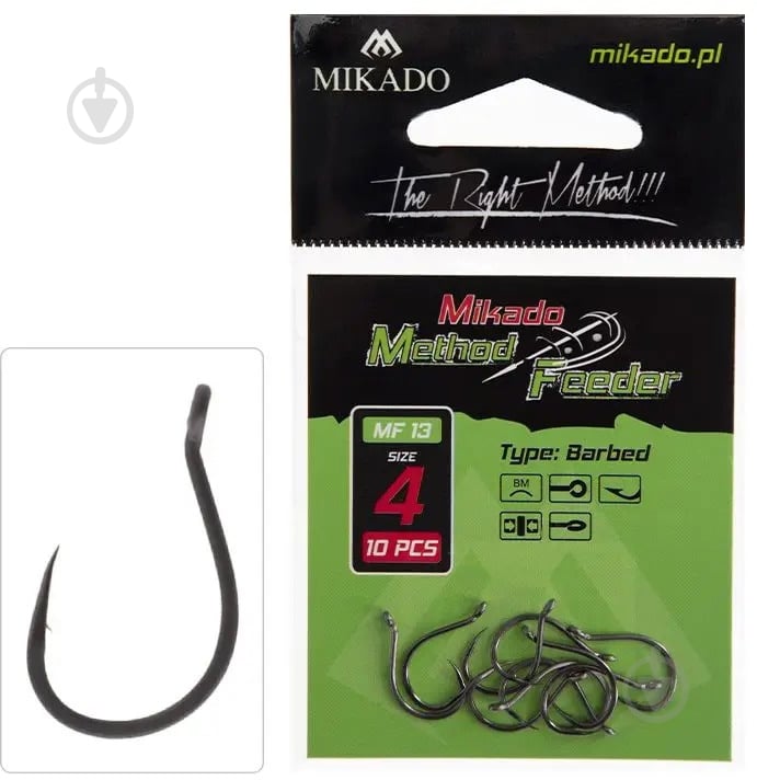 Гачок Mikado Method Feeder (вушко) (black nikel) №6 10 шт. - фото 1