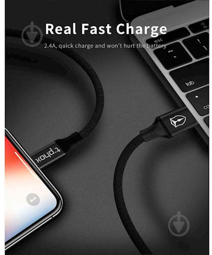 Кабель T-PHOX Lightning – USB-C 1.2 м черный (T-L810 Blue) Speed - фото 3