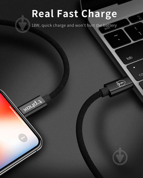 Кабель T-PHOX Lightning – USB-C 1 м чорний (T-LC811 Black) Speed - фото 4