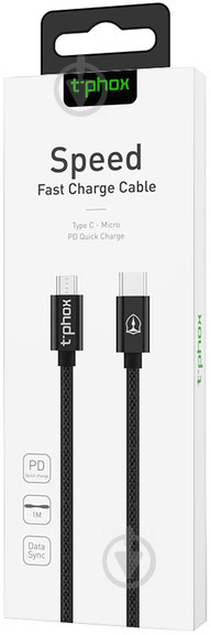 Кабель T-PHOX USB Type-C – microUSB 1 м черный (T-MC811 Black) Speed - фото 7