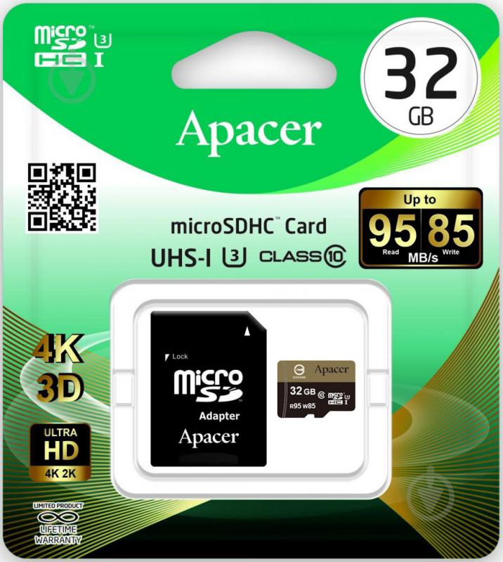 Карта пам'яті Apacer microSDHC 32 ГБ Class 10UHS-I Class 3 (U3) (AP32GMCSH10U4-R) AP32GMCSH10U4-R - фото 3