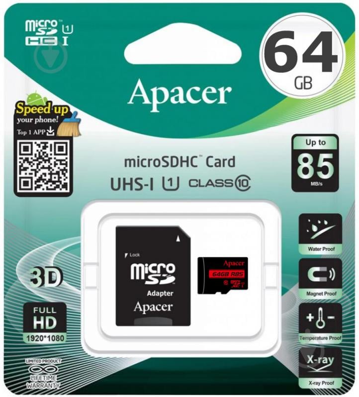 Карта памяти Apacer microSDHC 64 ГБ UHS Speed Class 1 (U1)Class 10 (AP64GMCSX10U5-R) AP64GMCSX10U5-R - фото 3