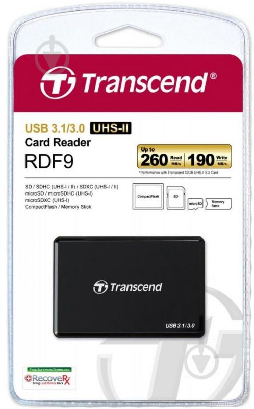 Кардридер Transcend  USB 3.1 RDF9K UHS-II black R260/W190MB/s (TS-RDF9K) - фото 5