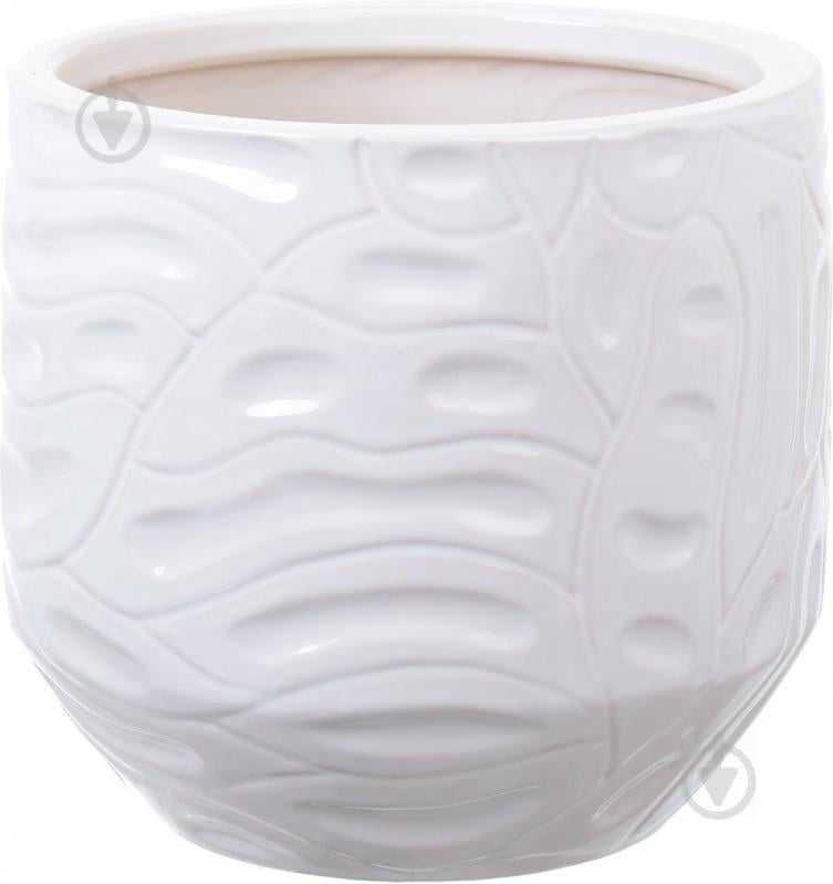 Горшок Viet Thanh Ceramic с блюдцем абстракция 22х20 см VT.10843-2 круглый белый - фото 2