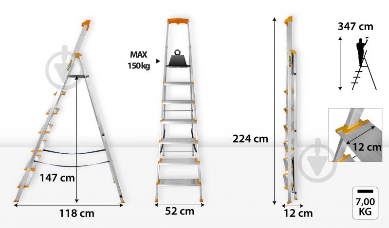 Лестница-стремянка Drabest PRO MAX 7 (DR-AL-D7-MAX) с органайзером - фото 2