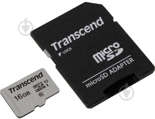 Карта памяти Transcend microSDHC 16 ГБ UHS Speed Class 1 (U1)Class 10 (TS16GUSD300S-A) - фото 1