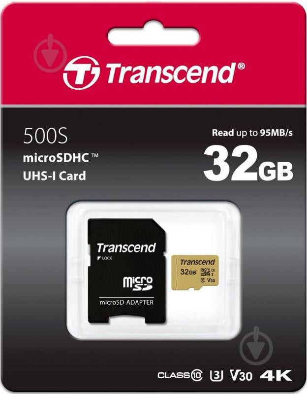 Карта памяти Transcend microSDHC 32 ГБ Class 10UHS-I Class 3 (U3) (TS32GUSD500S) - фото 2