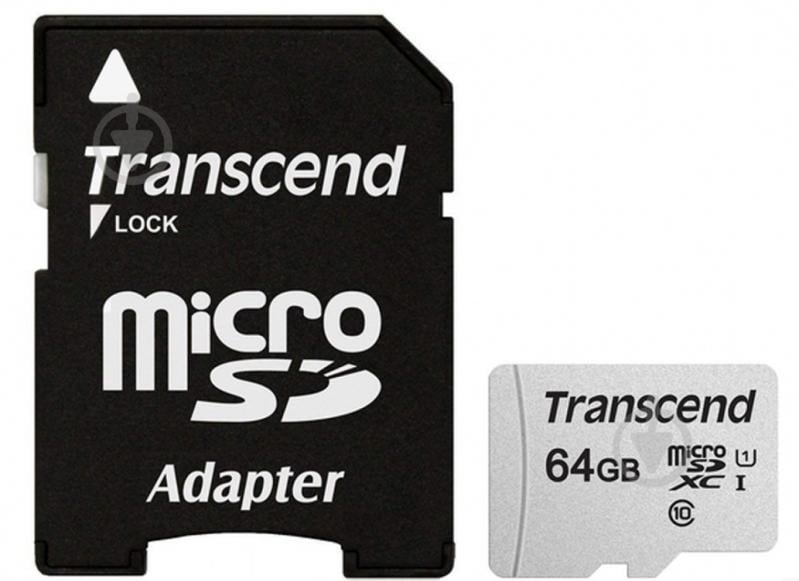 Карта памяти Transcend microSDXC 64 ГБ UHS Speed Class 1 (U1)Class 10 (TS64GUSD300S-A) - фото 1