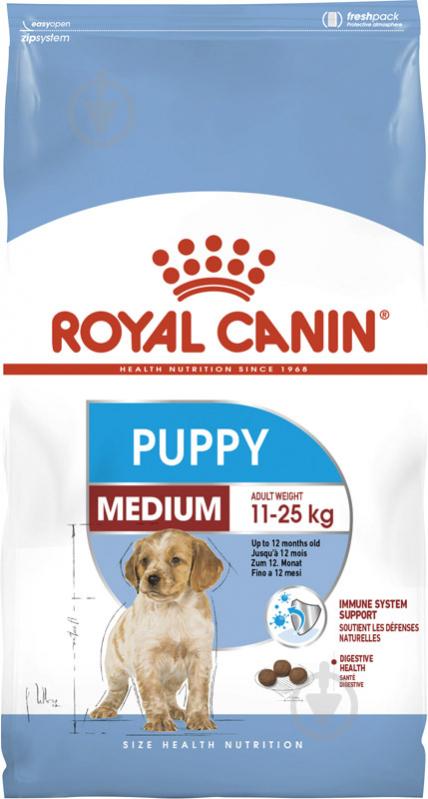 Корм сухий для цуценят для середніх порід Royal Canin MEDIUM PUPPY (Медіум Паппі), 15 кг (домашня птиця, рис, кукурудза) - фото 1