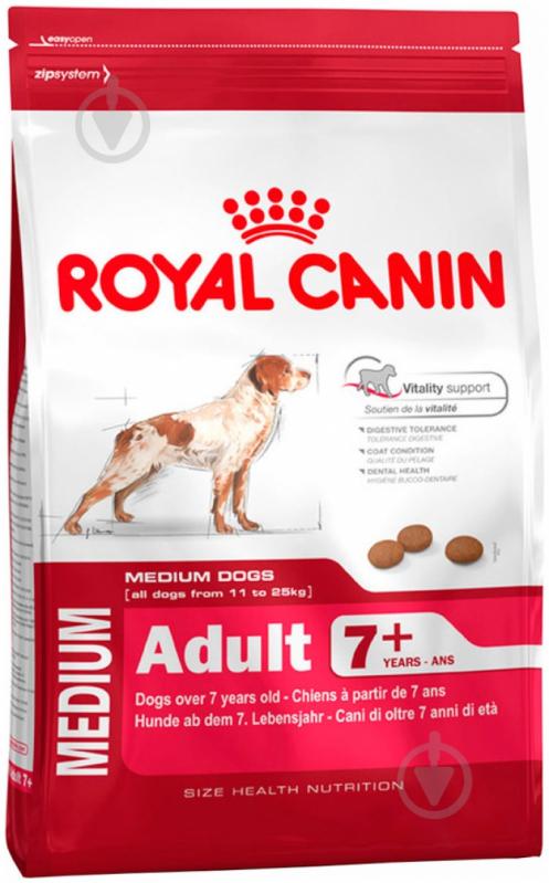 Корм для середніх порід Royal Canin Medium Adult 7+ 4 кг (домашня птиця, рис, кукурудза) 4 кг - фото 1