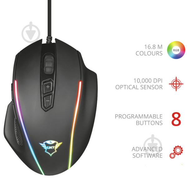 Миша Trust GXT 165 Celox RGB gaming mouse black (23092) - фото 6