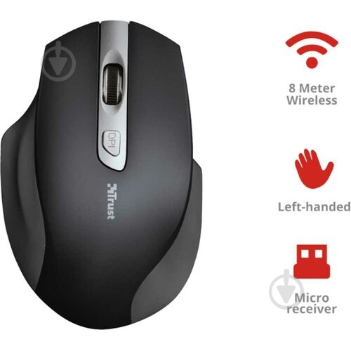 Мышь Trust Lagau Left-handed Wireless Mouse black/grey (23122) - фото 4