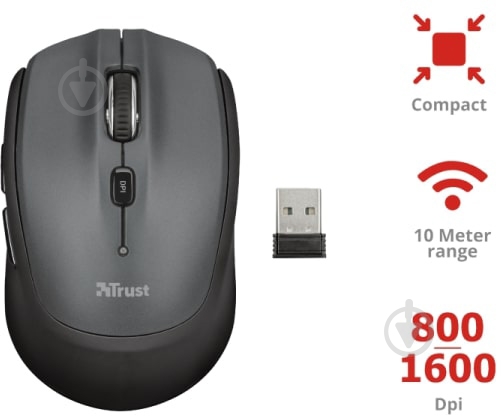 Мышь Trust Compact Wireless Mouse black (23177) - фото 2
