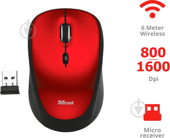 Мишка Trust Rona Wireless Mouse red (22928) - фото 6