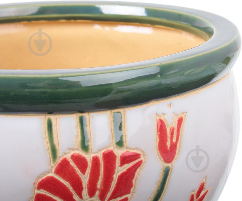 Горщик Viet Thanh Ceramic з блюдцем мак 23х16 см VT.11570-2 круглий білий із червоним - фото 3