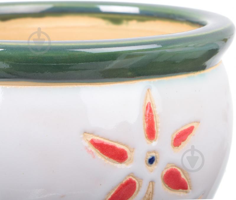 Горщик Viet Thanh Ceramic з блюдцем квітка 16х13 см VT.10633-3 круглий білий із червоним - фото 3