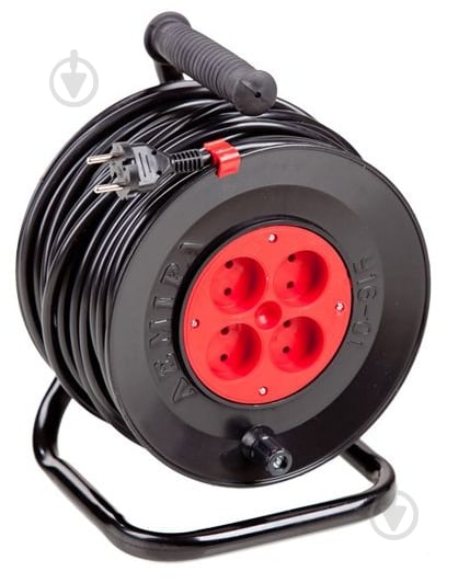 Удлинитель на катушке Леміра без заземления 4 гн. черный с красным 50 м У16-01 2х1,5 - фото 1