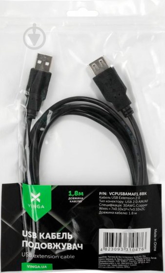 Дата-кабель Vinga USB 2.0 AM/AF 3 м black (VCPUSBAMAF3BK) - фото 4