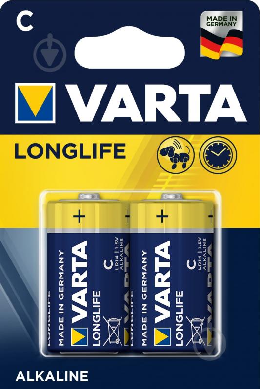 Батарейка Varta Longlife C (R14, 343) 2 шт. (04114101412) - фото 1