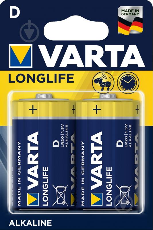 Батарейка Varta Longlife D (R20, 373) 2 шт. (04120101412) - фото 1