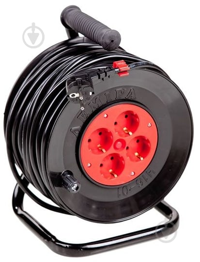 Удлинитель на катушке Леміра с заземлением 4 гн. черный с красным 40 м У16-01-01 3х1,5 - фото 1 Удлинитель на катушке Леміра с заземлением 4 гн. черный с красным 40 м У16-01-01 3х1,5 - фото 1