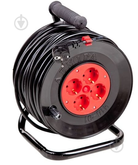Удлинитель на катушке Леміра без заземления 4 гн. черный с красным 40 м У16-01 2х2,5 - фото 1 Удлинитель на катушке Леміра без заземления 4 гн. черный с красным 40 м У16-01 2х2,5 - фото 1
