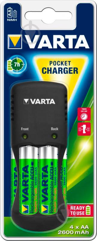 Зарядний пристрій Varta Pocket Charger + 4AA 2600 mAh NI-MH AA (R6, 316) 5 шт. (57642101471) - фото 1