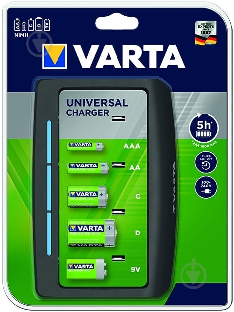 Зарядное устройство Varta Universal Charger AA (пальчиковые)/AAA (мизинчиковые)/C (R14, 343)/D (R20, 373)/PP3 (крона)/крона 1 шт. (57648101401) - фото 1 Зарядное устройство Varta Universal Charger AA (пальчиковые)/AAA (мизинчиковые)/C (R14, 343)/D (R20, 373)/PP3 (крона)/крона 1 шт. (57648101401) - фото 1