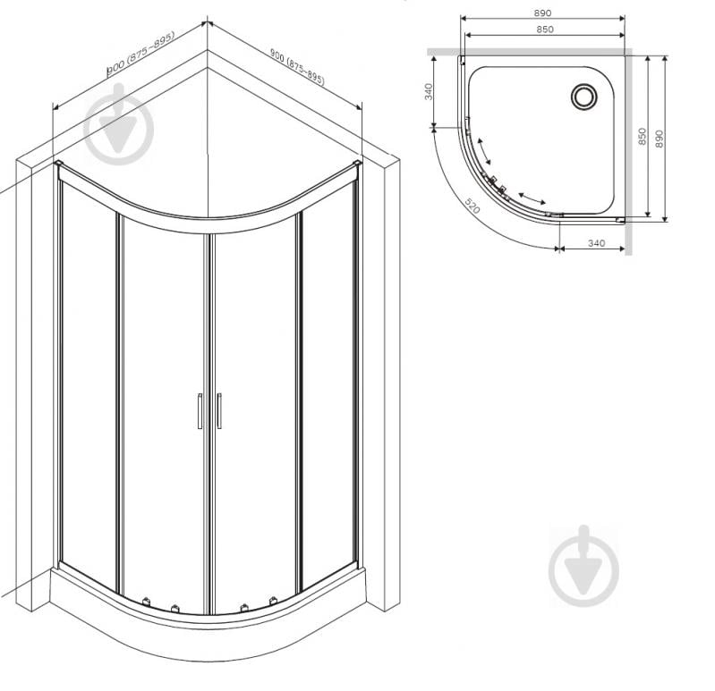 Душевое ограждение AM.PM Gem 1/4 Round 90x90 W90UG-401-090BT - фото 8