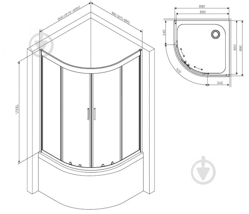 Душове огородження AM.PM Gem Deep 1/4 Round 90x90 W90UG-401A090BT - фото 8