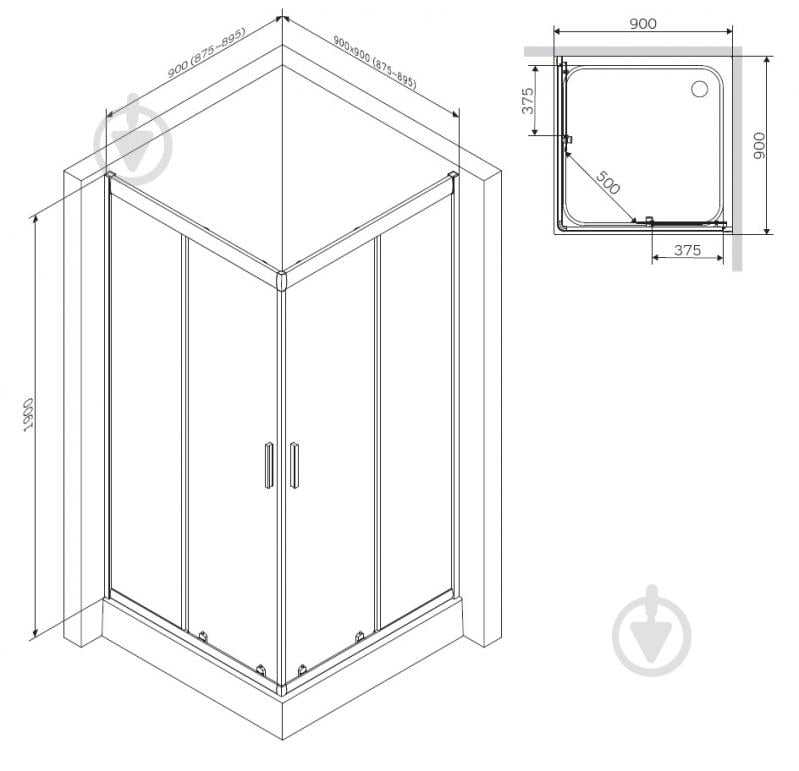 Душевое ограждение AM.PM Gem Square Slide 90x90см W90UG-403-090BT - фото 8