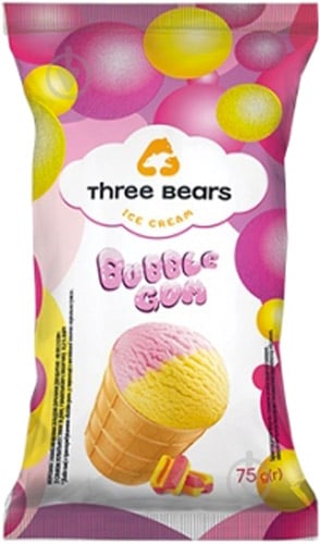 Морозиво Три Ведмеді bubble gum у вафельному стаканчику 75 г - фото 1
