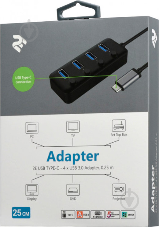 Адаптер 2E USB Type-C – USB 3.0 0,25 м черный (2E-W1406) - фото 3